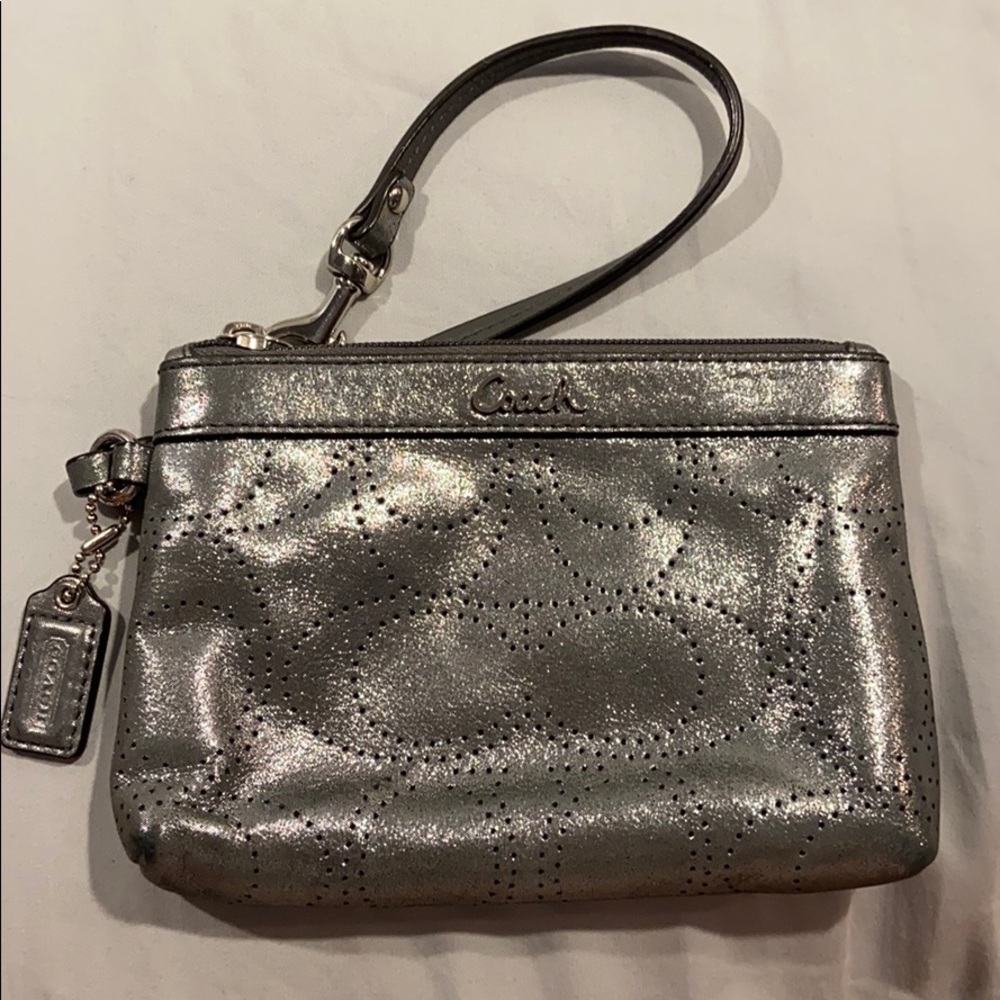 Silver Coach Wristlet